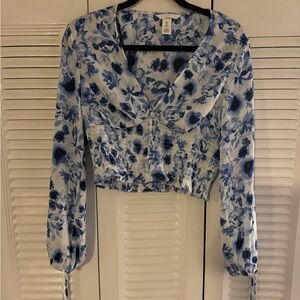 H&M Blue and White Floral Blouse